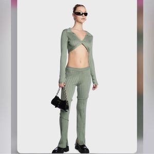 Edikted Harley Knitted Crop Top Flared Knitted Pants Worn by Megan Fox Green XS